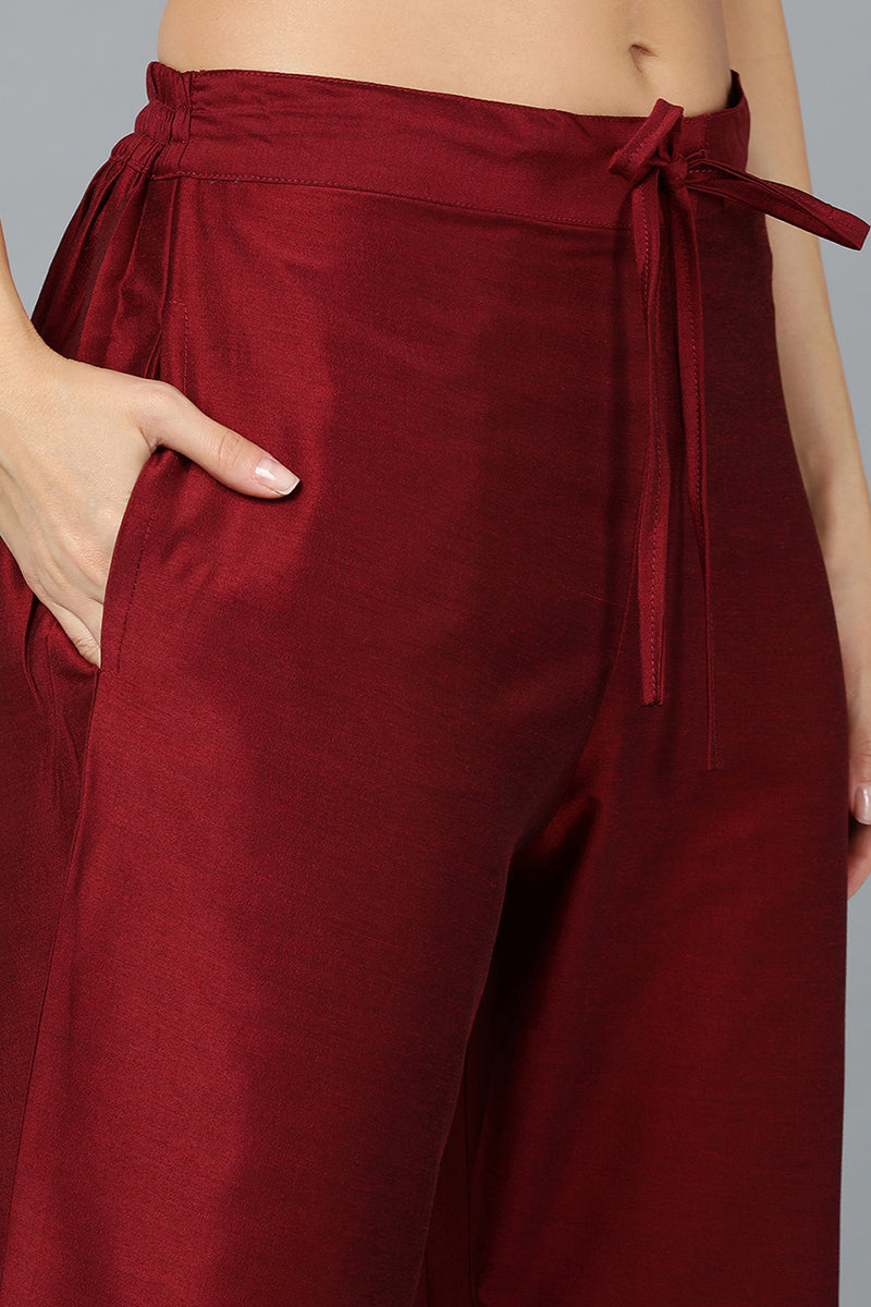 Maroon Silk Blend Straight Kurta Pant With Dupatta PKSKD1902