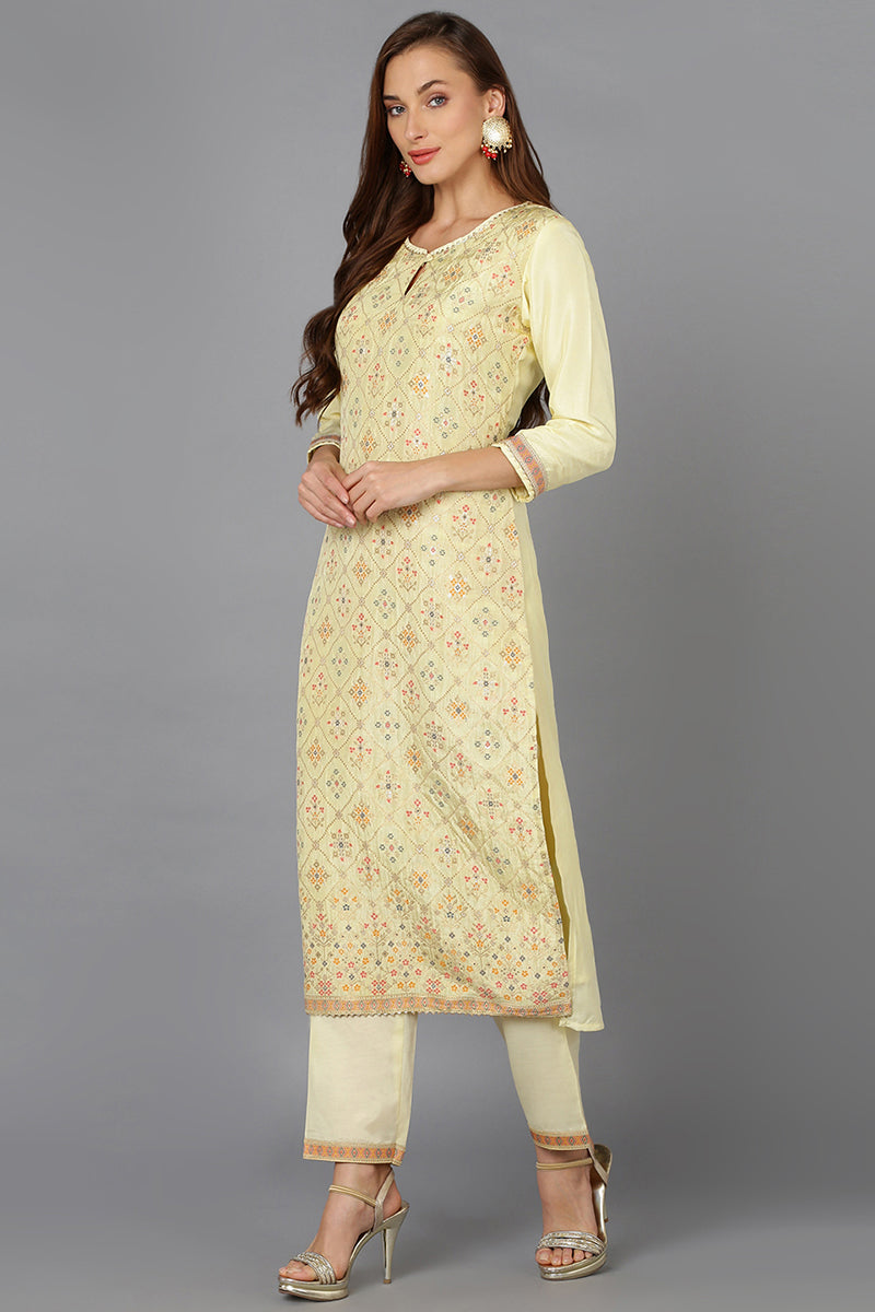 Yellow Silk Blend Ethnic Motifs Straight Suit Set PKSKD1904