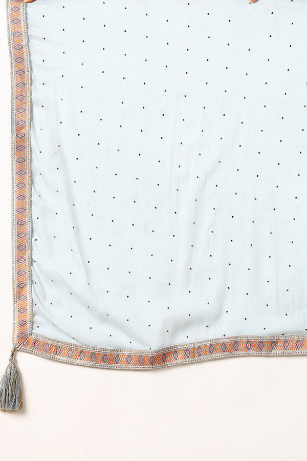 Blue Silk Blend Straight Woven Design Kurta Pant With Dupatta PKSKD1907