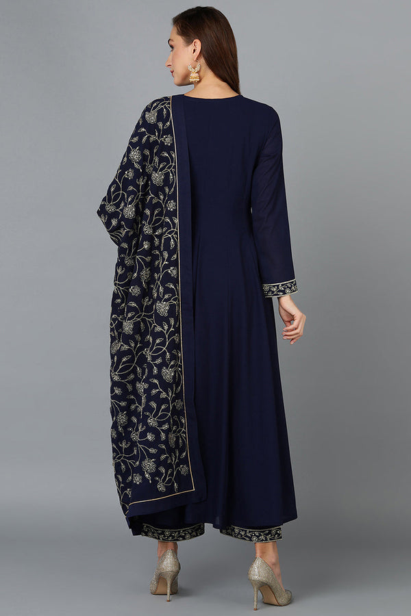 Prussian Blue Poly Georgette Angrakha Pant With Dupatta PKSKD1910