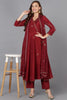 Maroon Silk Blend Anarkali Woven Design Kurta Pant With Dupatta PKSKD1915