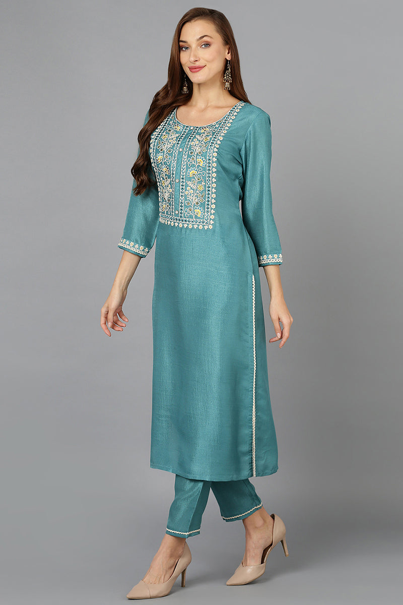 Sea Green Straight Kurta Pant With Dupatta PKSKD1921