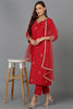 Red Silk Blend Straight Kurta Pant With Dupatta PKSKD1929