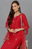 Red Silk Blend Straight Kurta Pant With Dupatta PKSKD1929