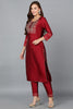 Maroon Silk Blend Yoke Design Kurta Trouser With Dupatta PKSKD1936