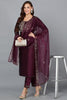 Purple Silk Blend Straight Yoke Design Kurta Pant With Dupatta PKSKD1937