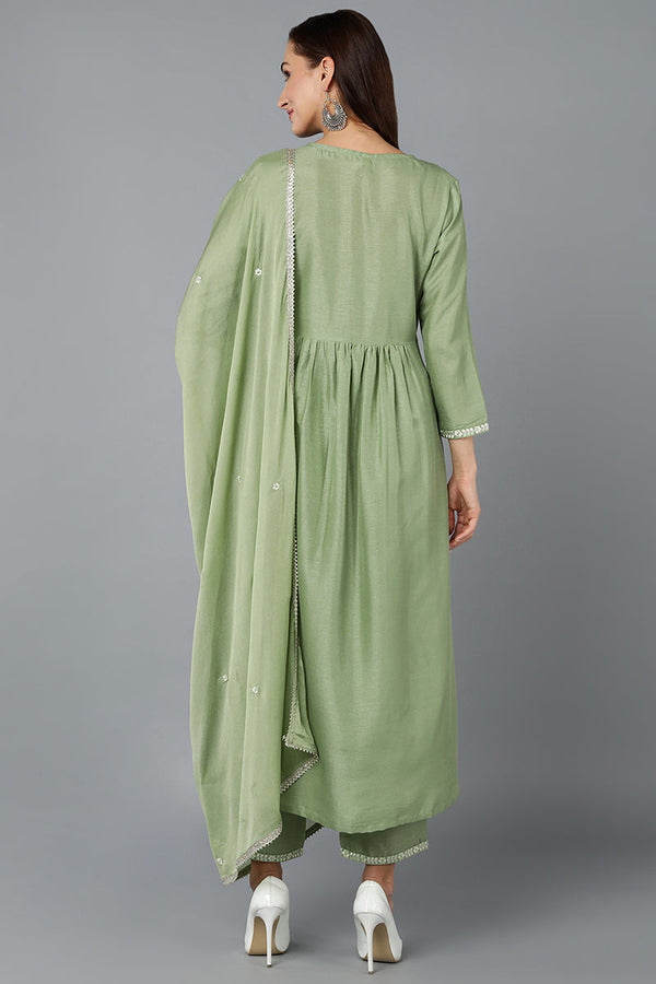 Silk Blend Sea Green Straight Kurta Pant With Dupatta PKSKD1938