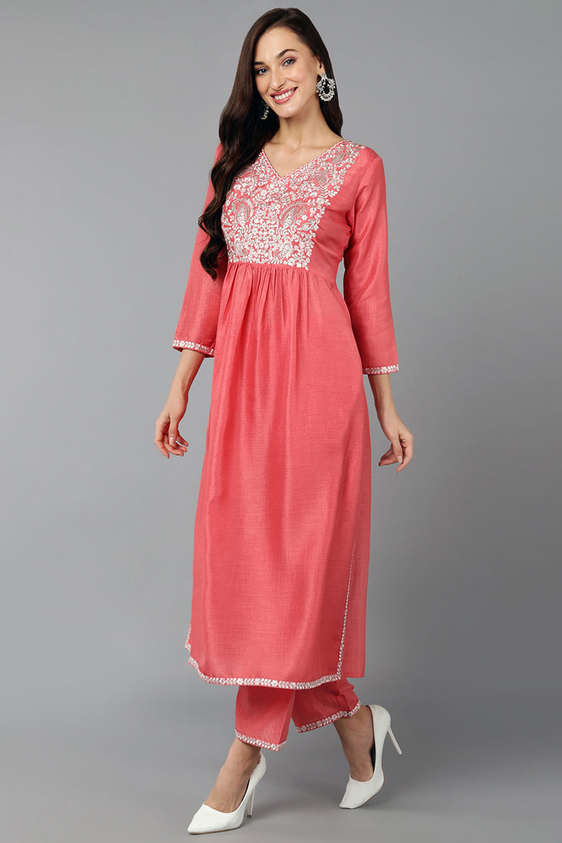 Silk Blend Blush Pink Straight Kurta Pant With Dupatta PKSKD1939