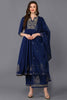 Silk Blend Navy Blue Flared Kurta Pant With Dupatta PKSKD1940