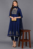 Silk Blend Navy Blue Flared Kurta Pant With Dupatta PKSKD1940