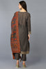 Grey Silk Blend Ethnic Motifs Straight Suit Set PKSKD1957