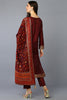 Maroon Silk Blend Ethnic Motifs Straight Suit Set PKSKD1958