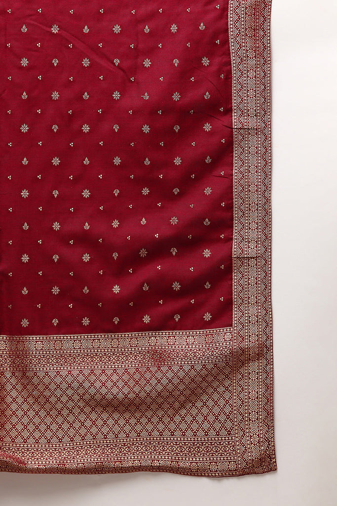 Red Poly Chanderi Woven Design Straight Suit Set PKSKD1977