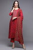 Red Silk Blend Bandhani  Straight Suit Set PKSKD1978