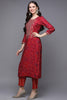 Red Silk Blend Bandhani  Straight Suit Set PKSKD1978