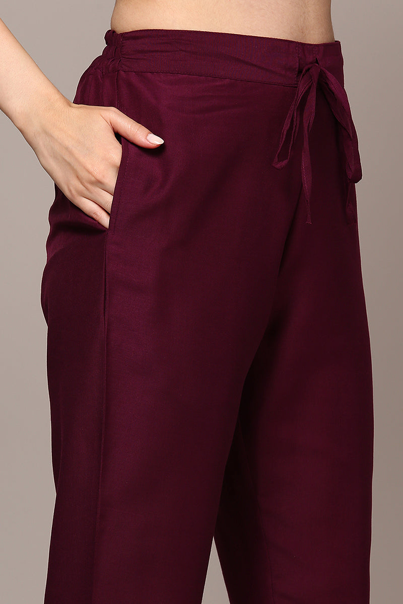 Burgundy Silk Blend Woven Design Flared Suit Set PKSKD1986