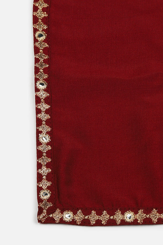 Maroon Silk Blend Yoke Design Straight Suit Set PKSKD1990