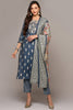 Blue Silk Blend Embroidered Straight Suit Set PKSKD1999