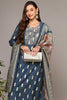 Blue Silk Blend Embroidered Straight Suit Set PKSKD1999