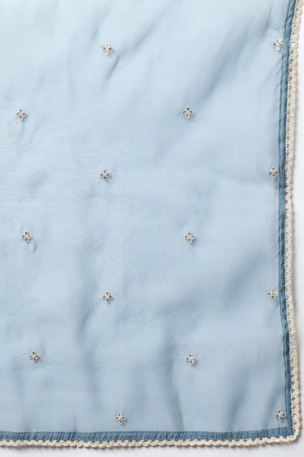 Blue Silk Blend Solid Embroidered Anarkali Suit Set PKSKD2013