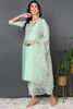 Green Silk Blend Solid Embroidered Straight Style Suit Set PKSKD2027