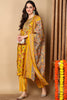 Yellow Silk Blend Floral Printed Straight Style Suit Set PKSKD2034