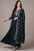 Indigo Blue Silk Blend Solid Embroidered Anarkali Style Suit Set PKSKD2060