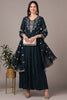 Indigo Blue Silk Blend Solid Embroidered Anarkali Style Suit Set PKSKD2060