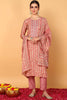 Pink Silk Blend Floral Printed Straight Style Suit Set PKSKD2073