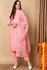 Pink Organza Floral Embroidered Straight Suit Set PKSKD2087