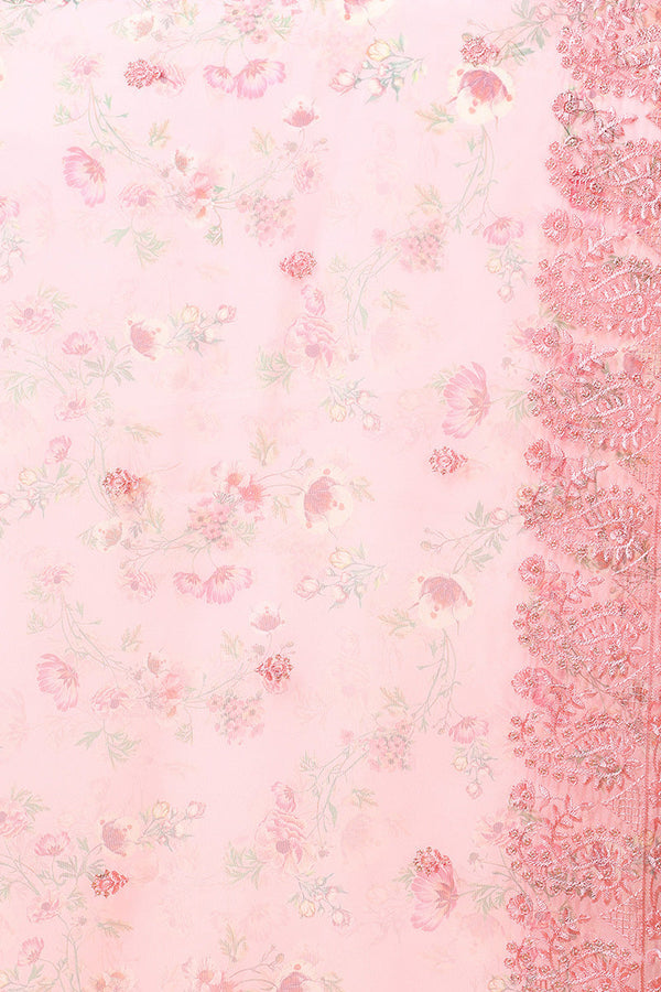 Pink Organza Floral Embroidered Straight Suit Set PKSKD2087