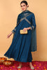 Blue Silk Blend Solid Embroidered Flared Style Suit Set PKSKD2095