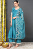 Blue Silk Blend Solid Embroidered Flared Suit Set PKSKD2127