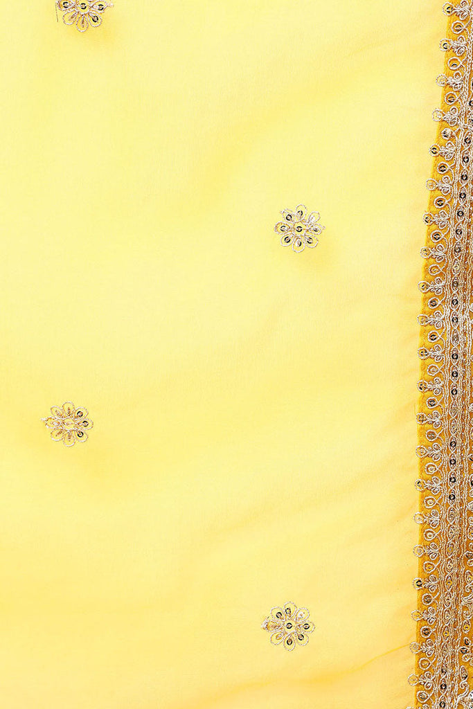 Yellow Silk Blend Solid Embroidered Straight Suit Set PKSKD2133