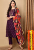 Purple Silk Blend Solid Embroidered Straight Suit Set PKSKD2163