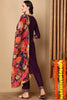 Purple Silk Blend Solid Embroidered Straight Suit Set PKSKD2163