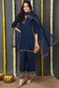 Blue Silk Blend Solid Embroidered Straight Suit Set PKSKD2173