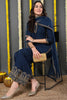 Blue Silk Blend Solid Embroidered Straight Suit Set PKSKD2173