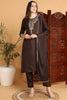 Brown Silk Blend Solid Embroidered Straight Suit Set PKSKD2175