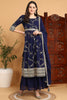 Navy Blue Georgette Floral Embroidered Straight Suit Set PKSKD2206