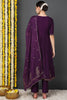 Purple Silk Blend Woven Design Embroidered Flared Suit Set PKSKD2255