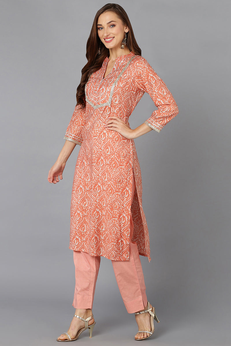 Peach Chanderi Silk Abstract Straight Kurta VCK8887