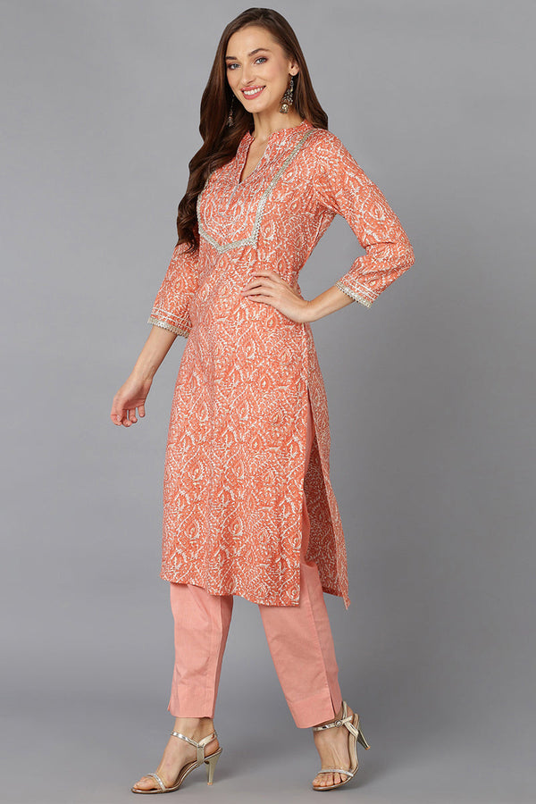 Peach Chanderi Silk Abstract Straight Kurta VCK8887