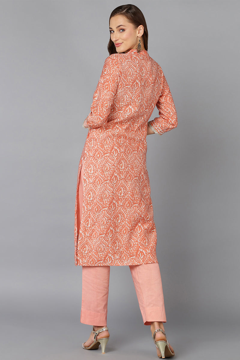 Peach Chanderi Silk Abstract Straight Kurta VCK8887