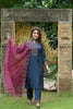 Navy Blue Poly Silk Straight Embroidered Suit Set PKSKD1258