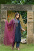 Navy Blue Poly Silk Straight Embroidered Suit Set PKSKD1258