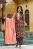  Women Brown Striped Printed Kurta Trousers With Dupatta