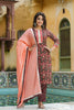  Women Brown Striped Printed Kurta Trousers With Dupatta