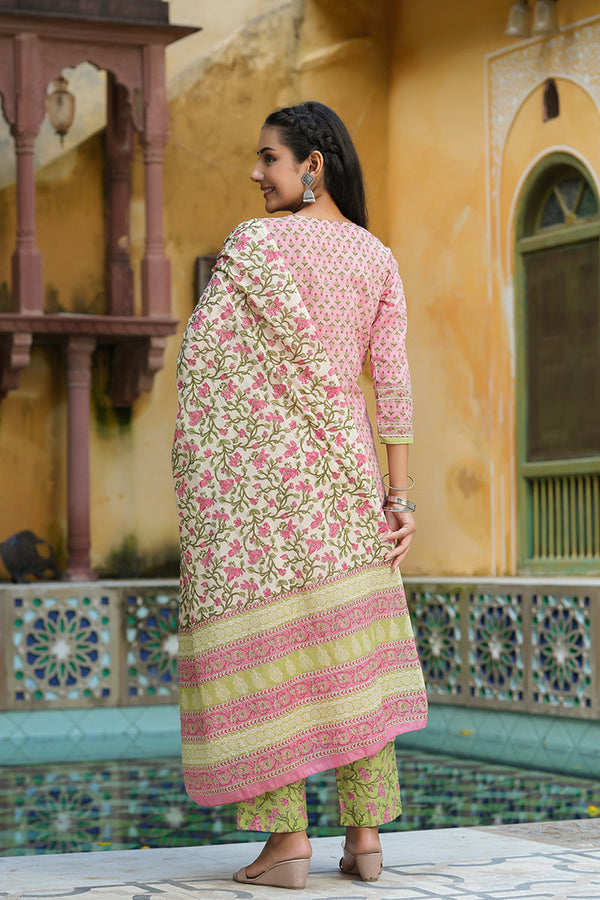 Pink Ethnic Motifs Printed Regular Pure Cotton Kurta Set – 