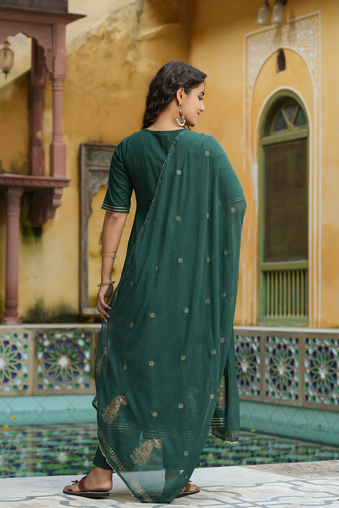 Green Silk Blend Embroidered Anarkali Suit Set VKSKD1218